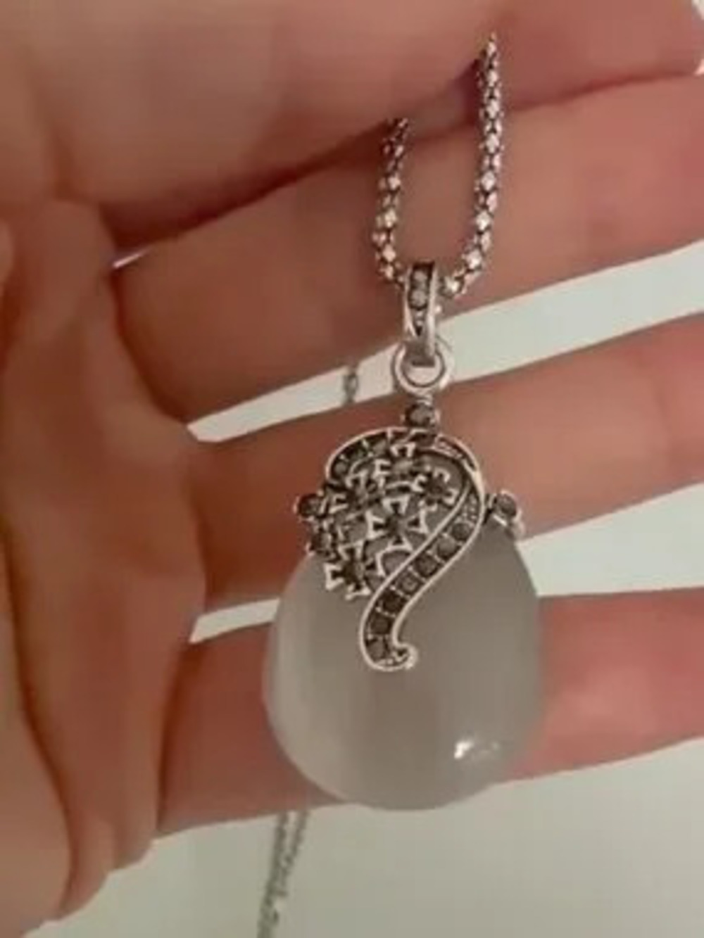 Anthropologie Silver & White Teardrop Pendant Necklace